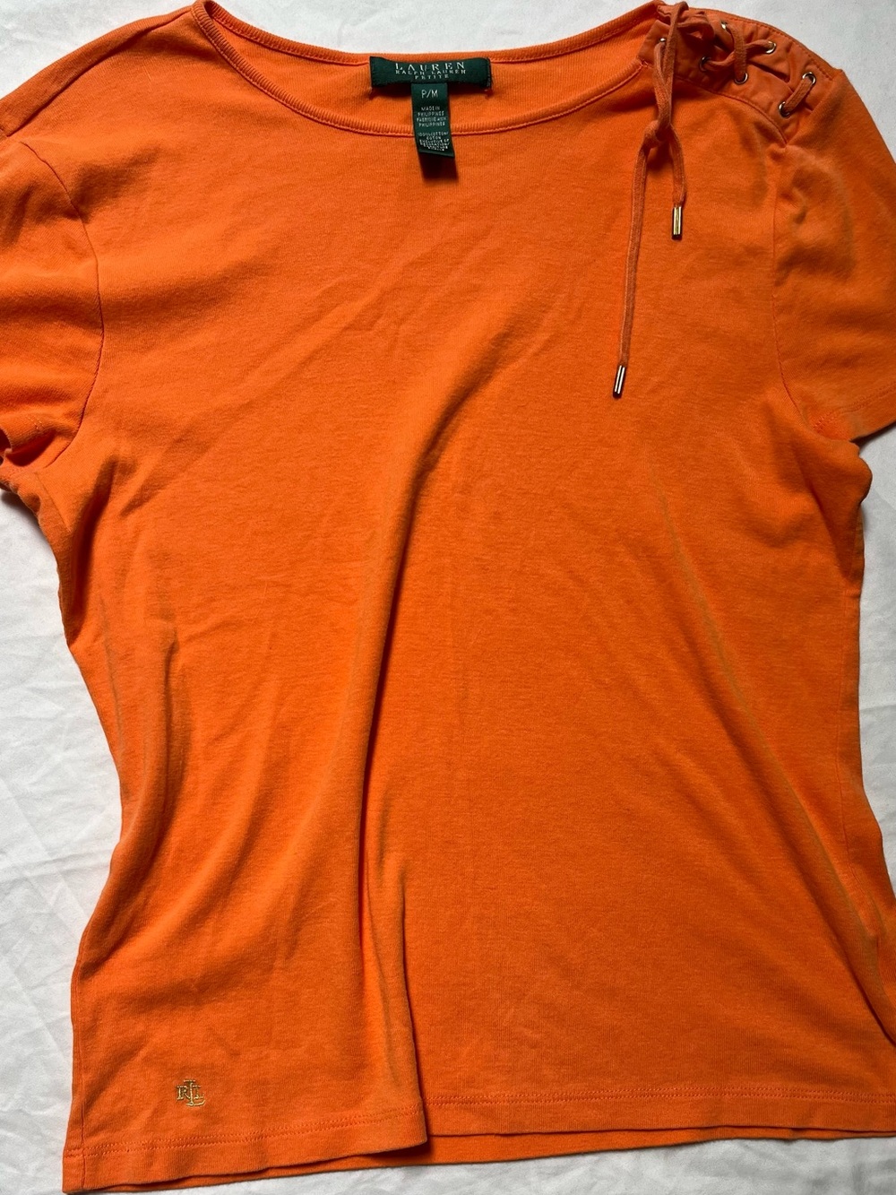 Ralph Lauren Orange Short Sleeve Polo Tee with Lace-Up Shoulder